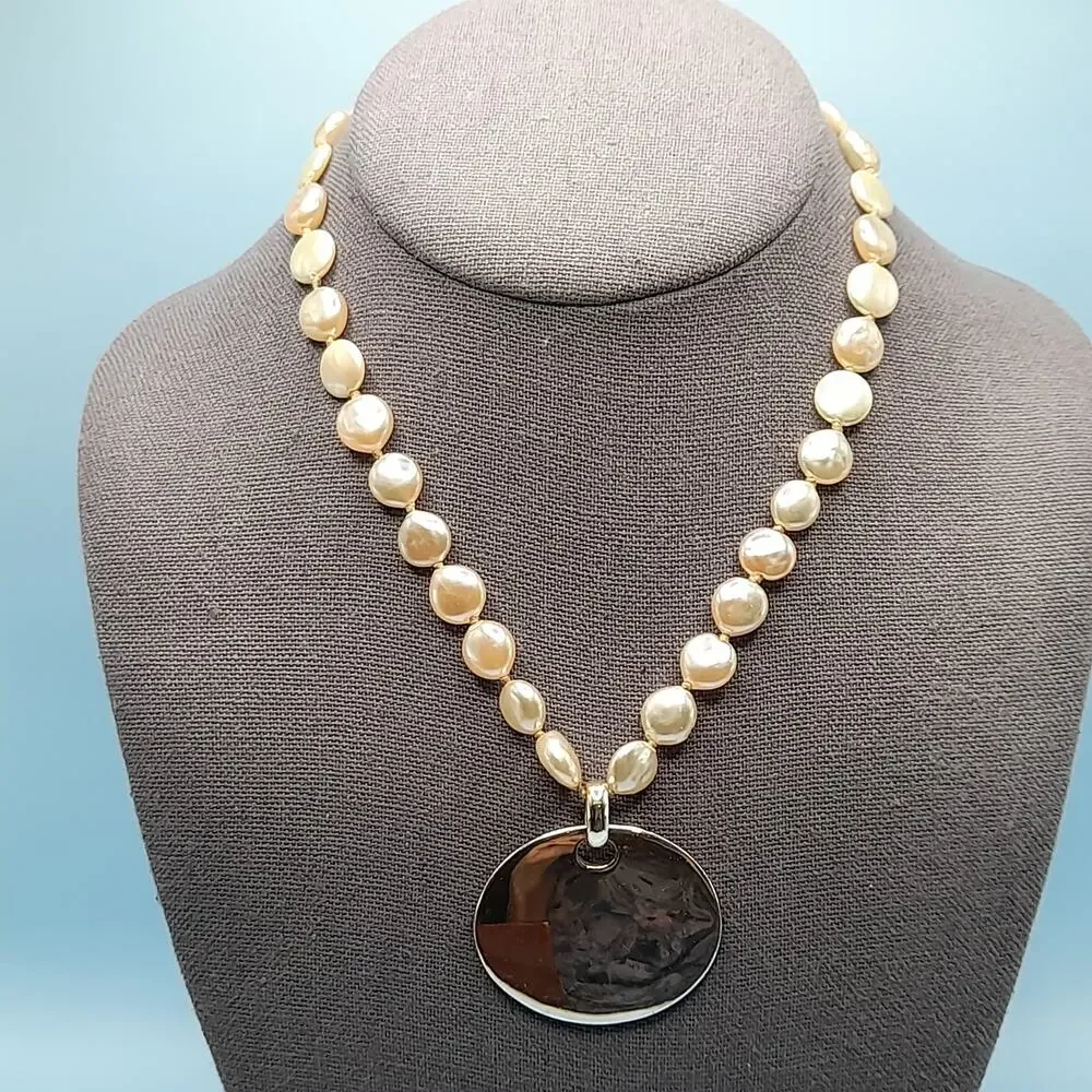 Vintage MONET Pearl Necklace Hand Knotted Toggle Clasp 17